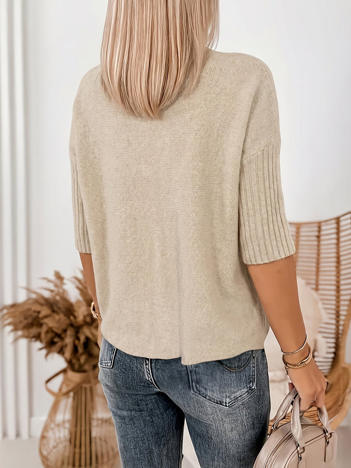 Emilie | Dame Ribstrikket Oversized Sweater Med Rullekrave