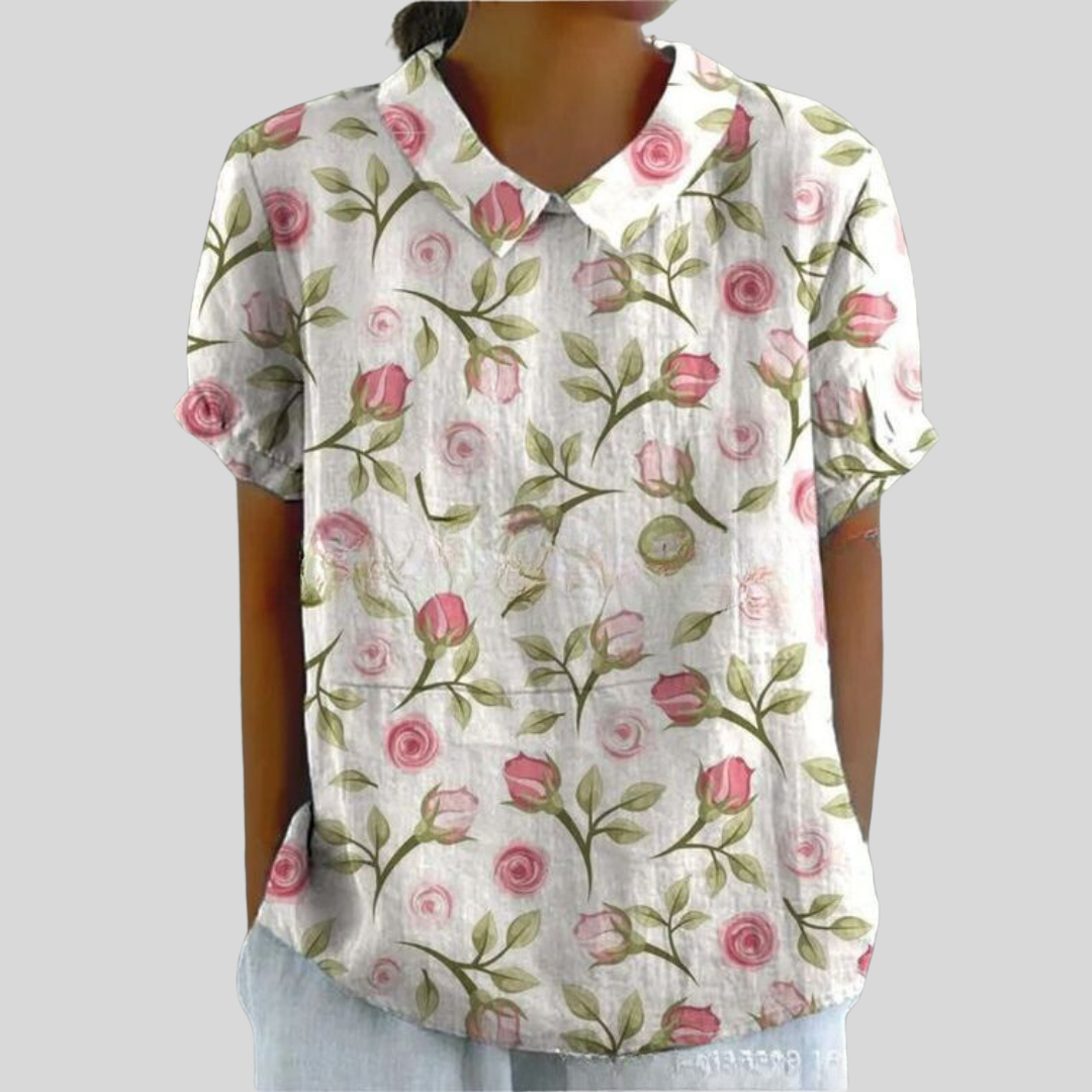 Agnete | Dame Top Sommer Blomsterprint Krave Casual