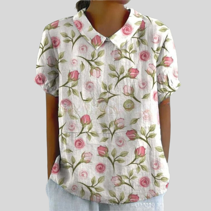 Agnete | Dame Top Sommer Blomsterprint Krave Casual
