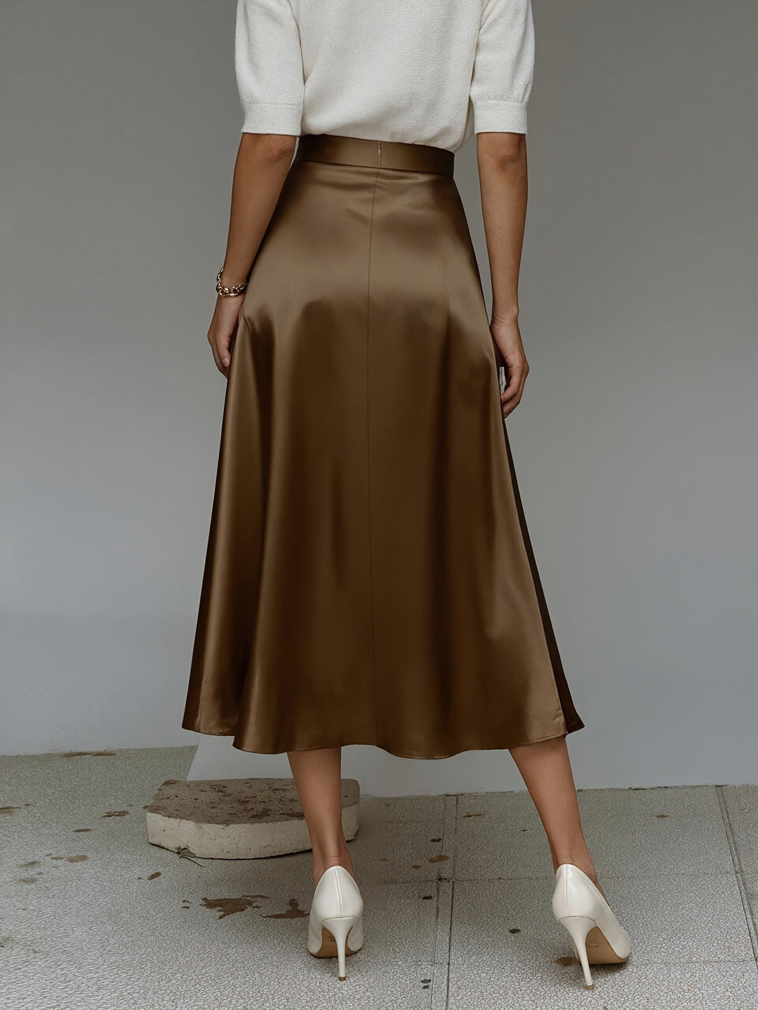 Helene | Dame Satinfinish Mididnederdel Med A-Line Snit