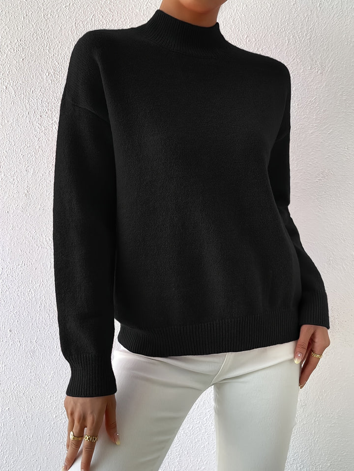 Berit | Dame Strikbluse Med Funnel Neck Og Ribkanter