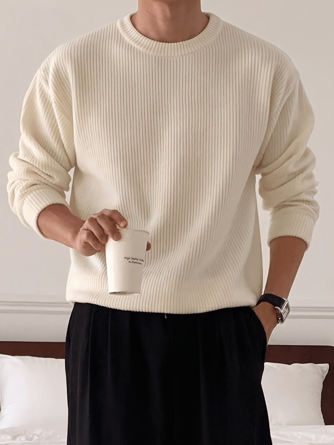 Rasmus | Herre Ribstrikket Crew-Neck Sweater Med Løs Pasform