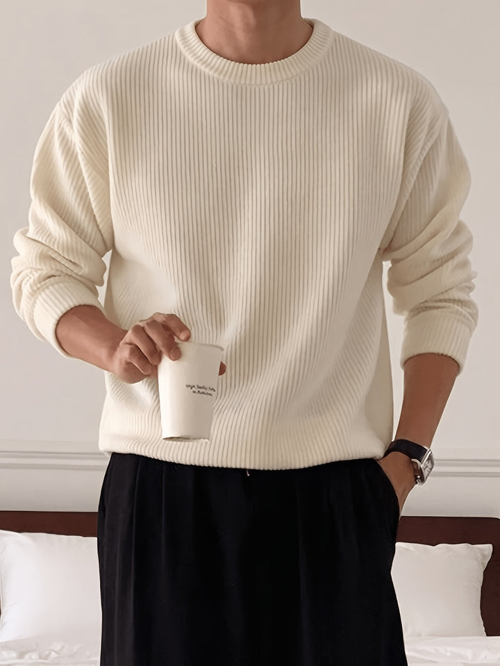 Rasmus | Herre Ribstrikket Crew-Neck Sweater Med Løs Pasform