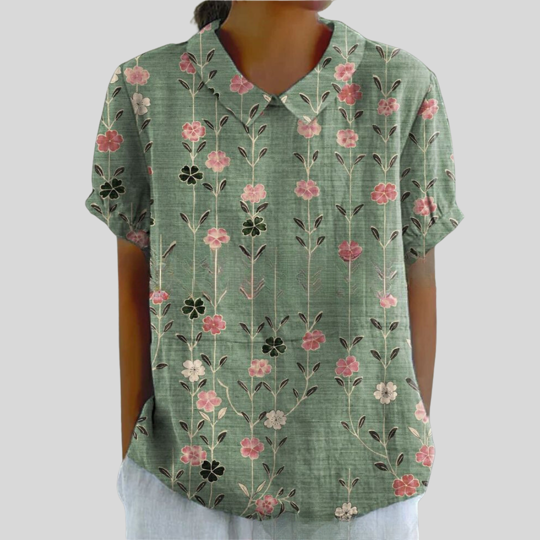 Agnete | Dame Top Sommer Blomsterprint Krave Casual