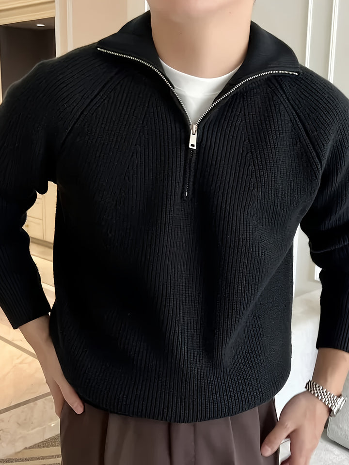 Henrik | Herre Strikket Quarter Zip Sweater Med Raglanærmer
