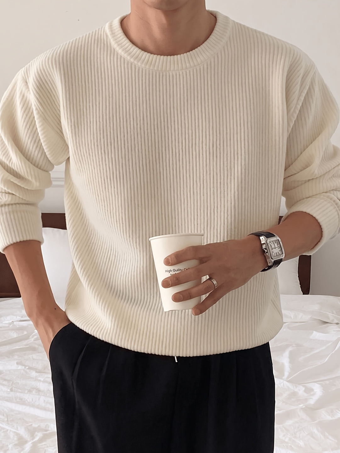 Rasmus | Herre Ribstrikket Crew-Neck Sweater Med Løs Pasform