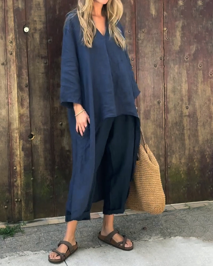 Vibeke | Dame Hørsæt Med Lang Cardigan V-Hals Top Og Bukser