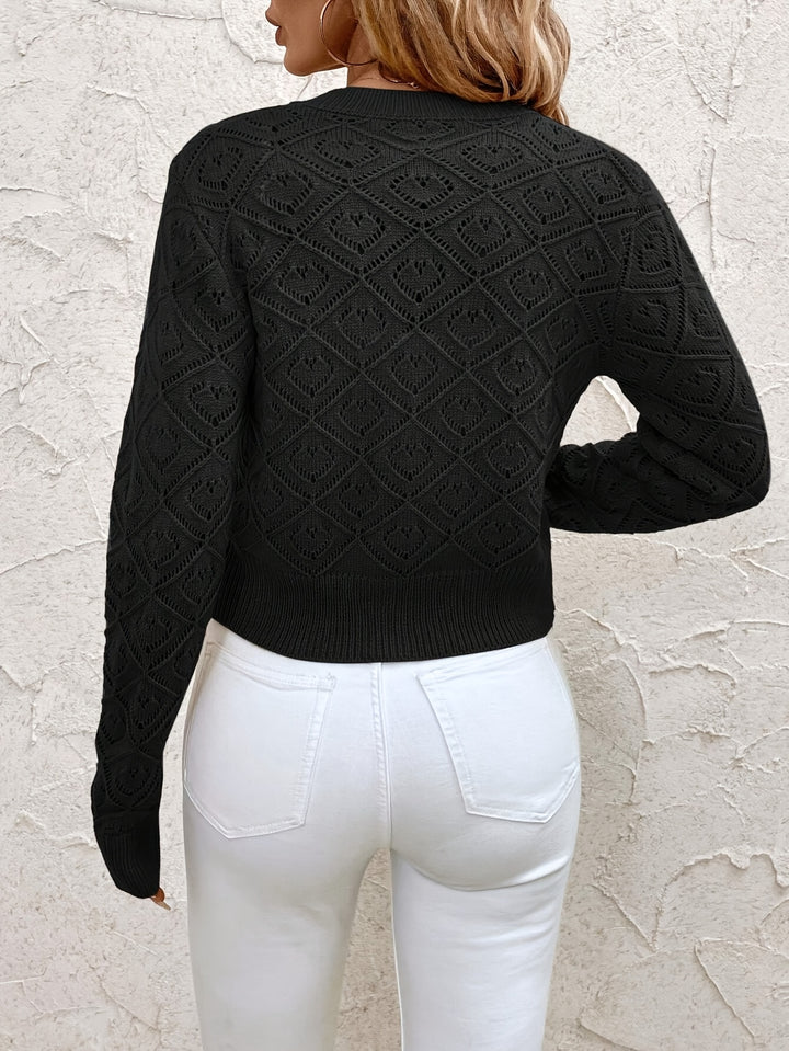 Emilie | Dame Cropped Knit Cardigan Med Rund Hals Og Knaplukning