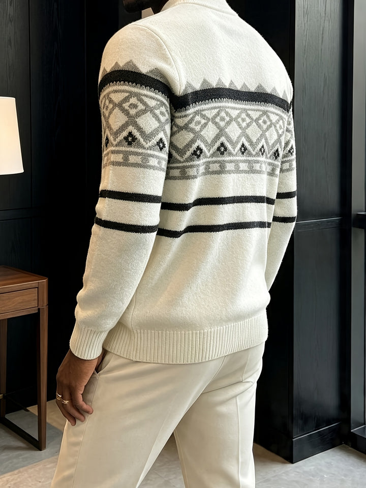 Aksel | Herre Rullekrave Striktrøje Med Fair Isle Jacquardmønster