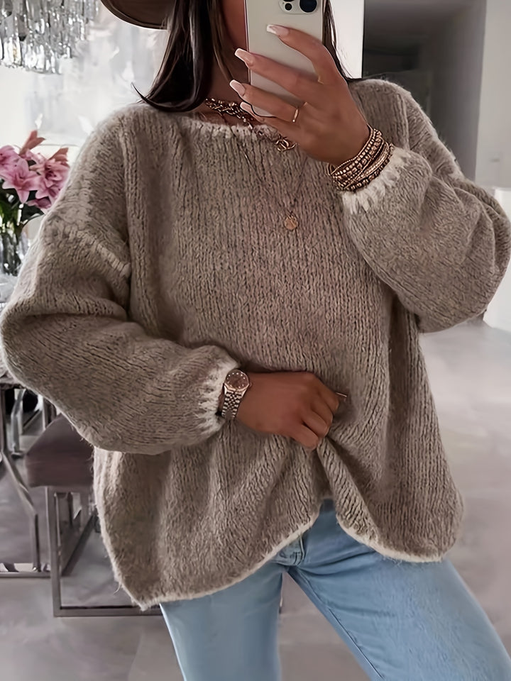Anette | Dame Løstsiddende Sweater Med Bådudskæring Og Kontrasterende Detaljer