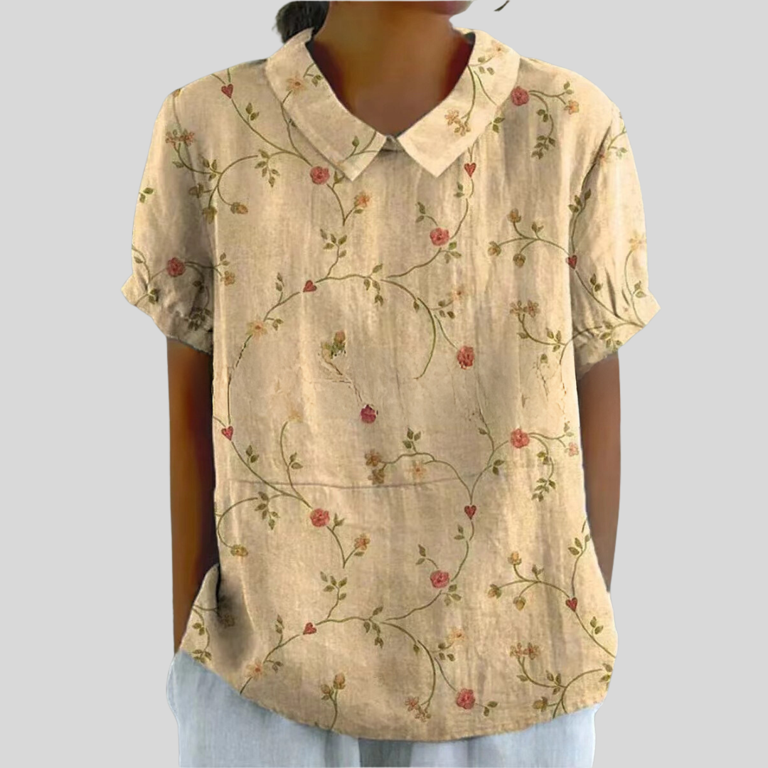 Agnete | Dame Top Sommer Blomsterprint Krave Casual