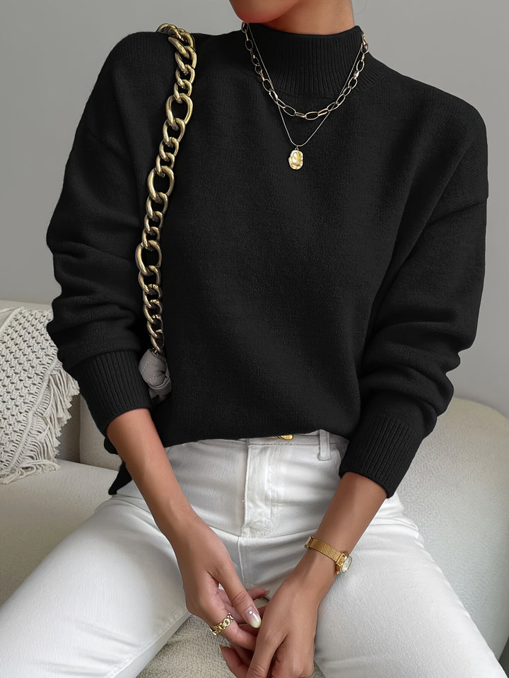 Berit | Dame Strikbluse Med Funnel Neck Og Ribkanter