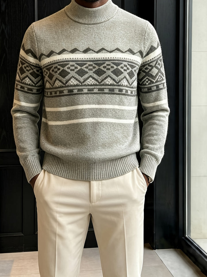 Aksel | Herre Rullekrave Striktrøje Med Fair Isle Jacquardmønster