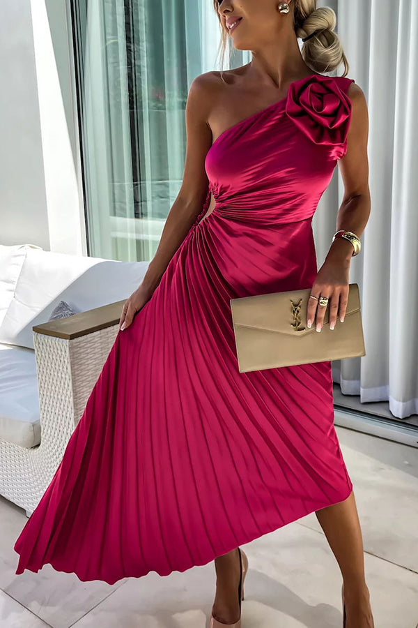 Sanne | Dame Midi Kjole Med One-Shoulder Og Plissering