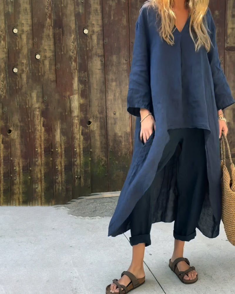 Vibeke | Dame Hørsæt Med Lang Cardigan V-Hals Top Og Bukser