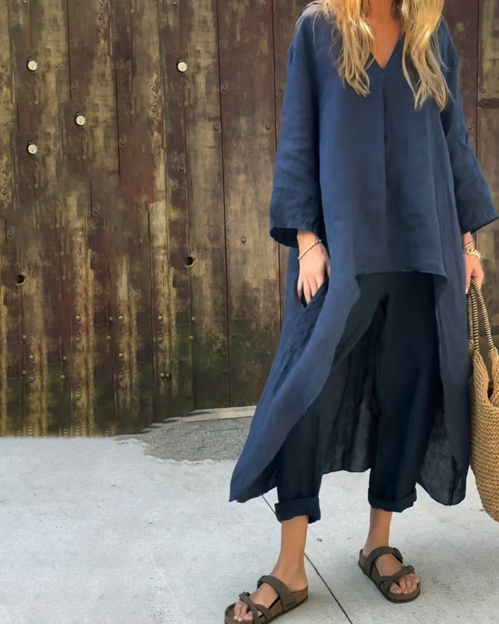 Vibeke | Dame Hørsæt Med Lang Cardigan V-Hals Top Og Bukser