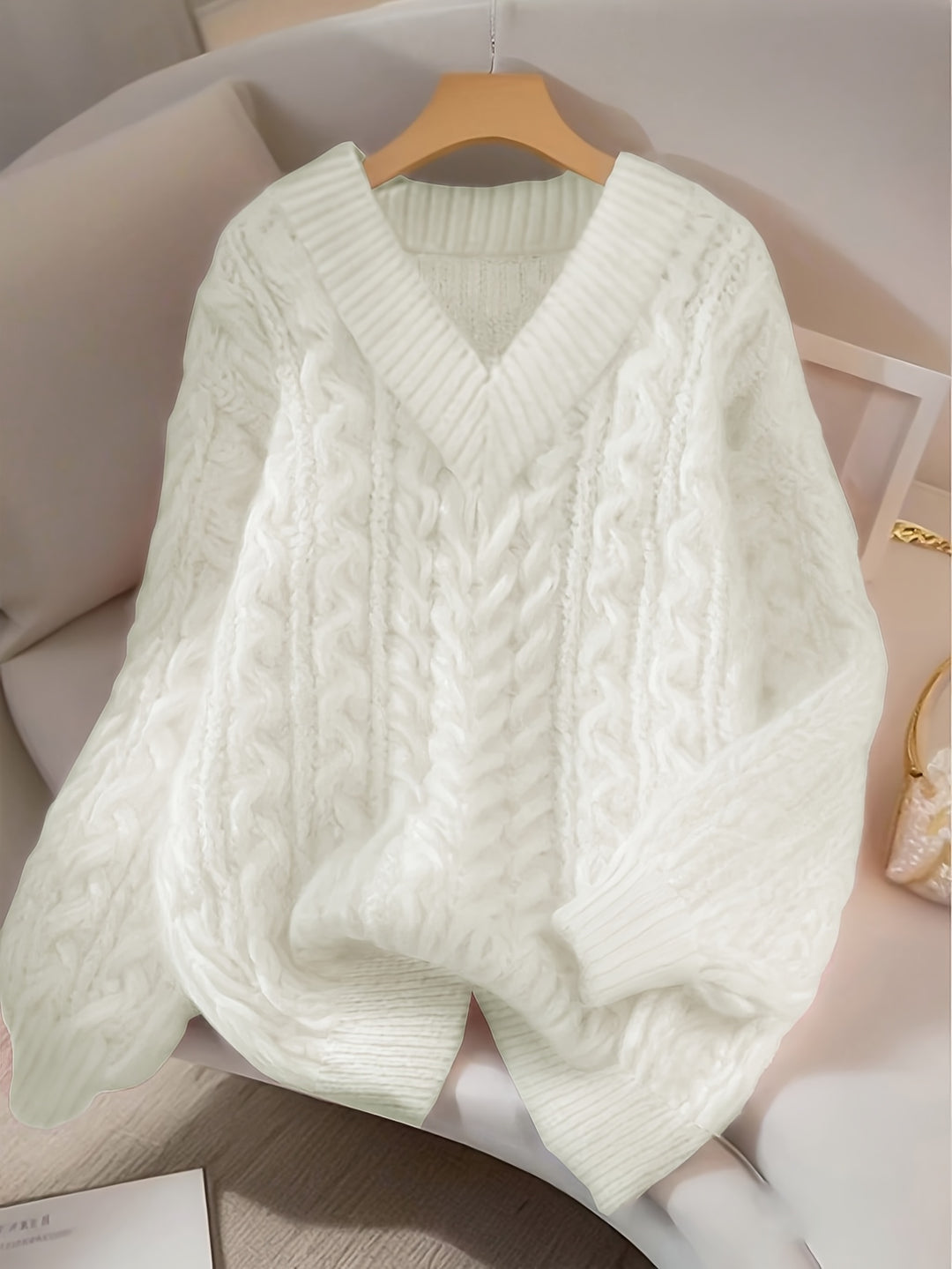 Maja | Dame Løs Cable Knit Sweater Med V-hals