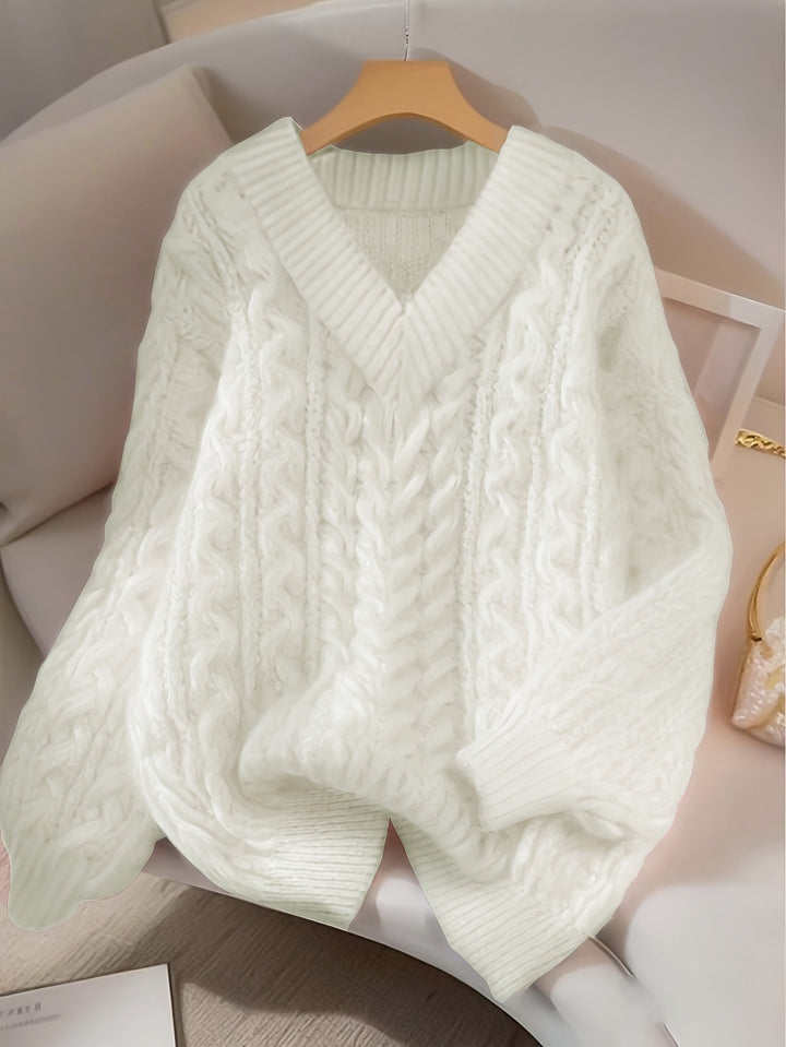 Maja | Dame Løs Cable Knit Sweater Med V-hals