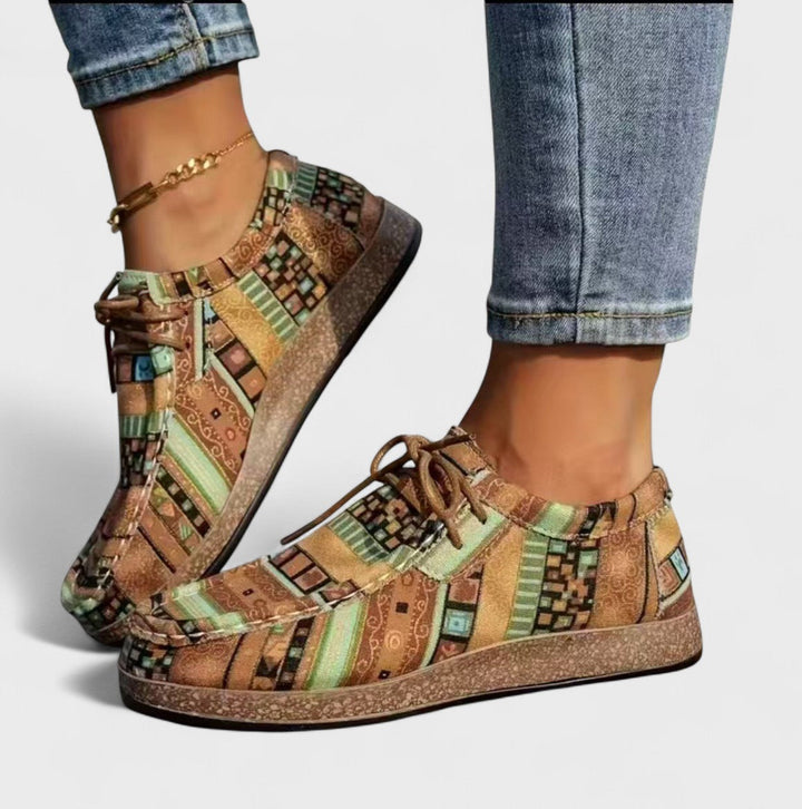 Lene | Dame Sneakers Med Snørebånd Og Patchwork Design