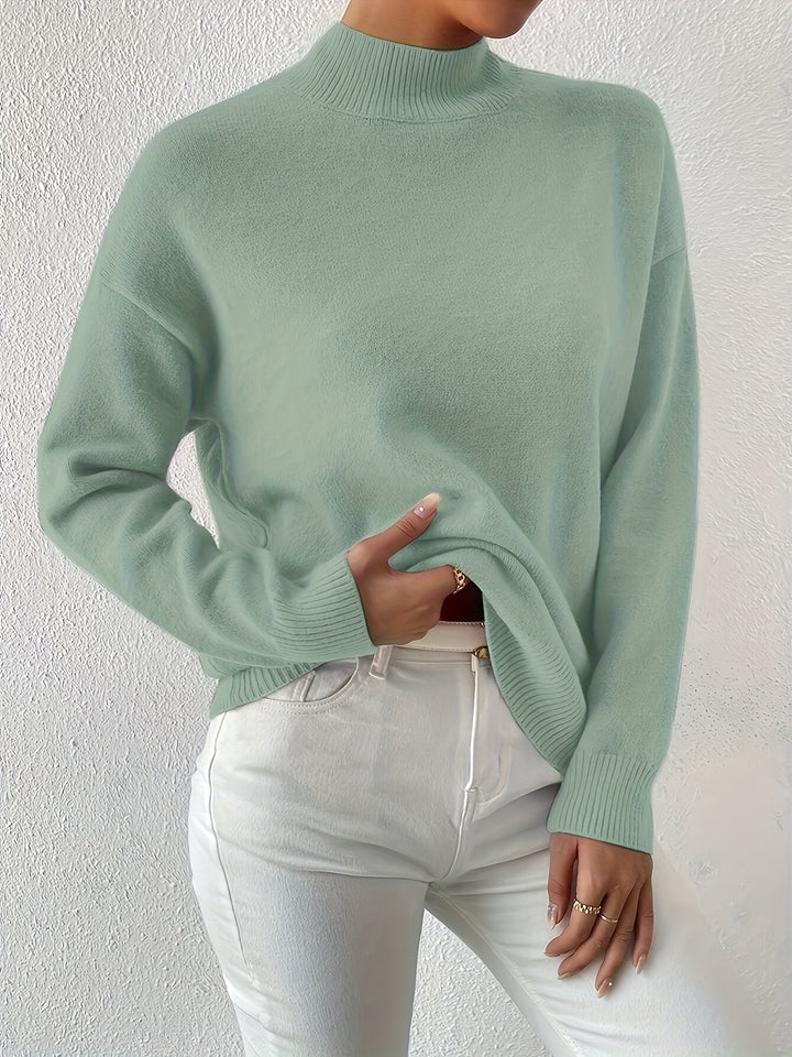 Berit | Dame Strikbluse Med Funnel Neck Og Ribkanter