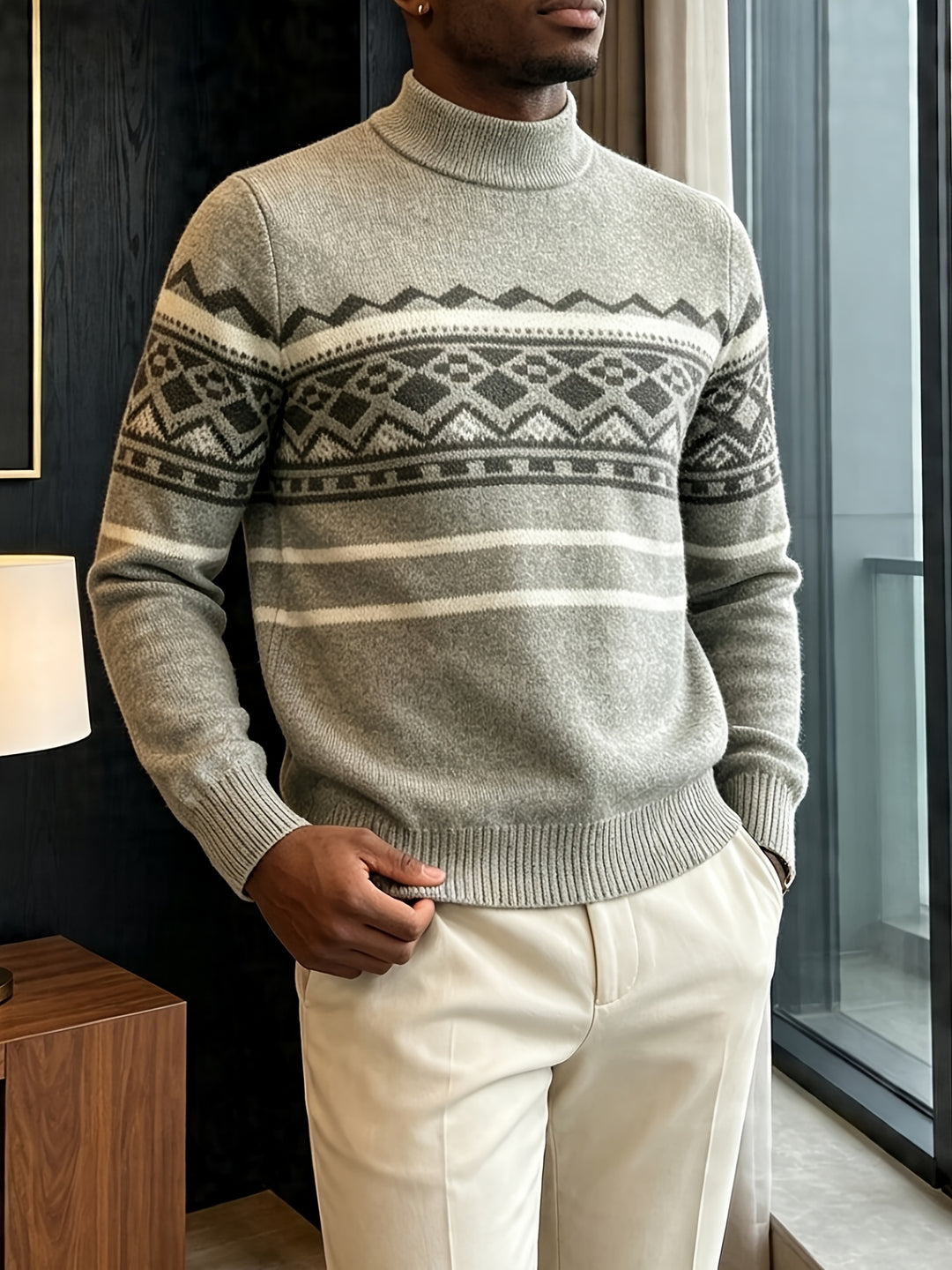 Aksel | Herre Rullekrave Striktrøje Med Fair Isle Jacquardmønster