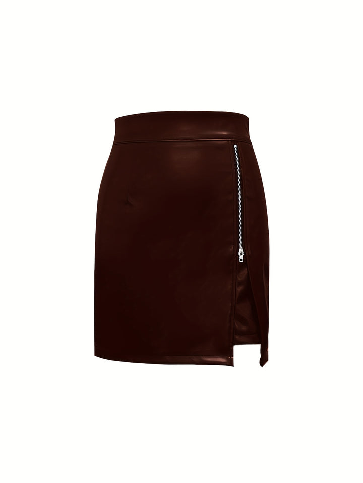 Anja | Dame Leather Miniskirt Med Lynlås Og Asymmetrisk Slids