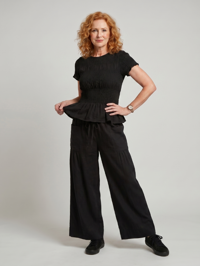 Lise | Dame Todelssæt Med Peplum-Top Og Vide Bukser