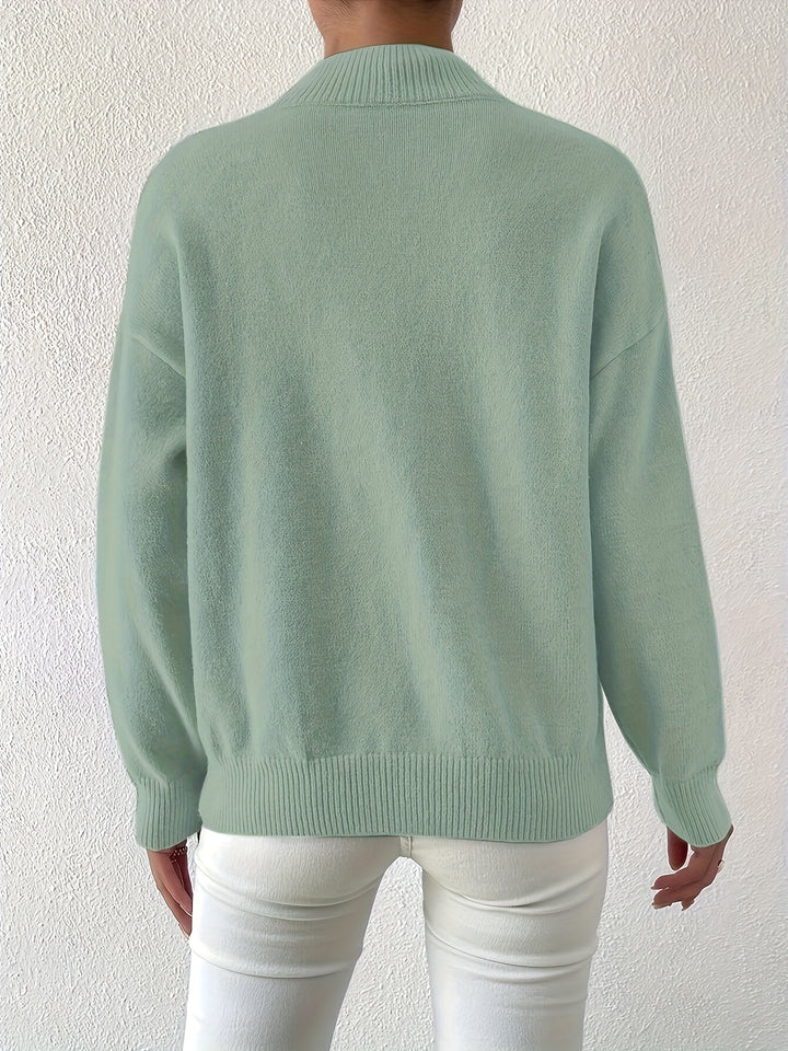 Berit | Dame Strikbluse Med Funnel Neck Og Ribkanter