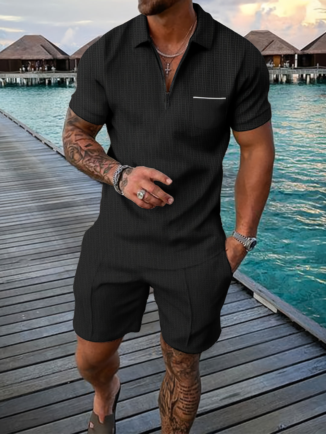 Marcus | Herre Sommersæt Med Kortærmet Polo Og Shorts