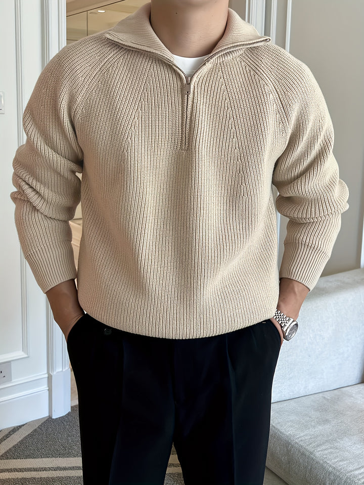 Henrik | Herre Strikket Quarter Zip Sweater Med Raglanærmer