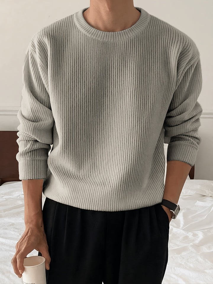 Rasmus | Herre Ribstrikket Crew-Neck Sweater Med Løs Pasform