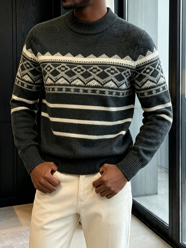 Aksel | Herre Rullekrave Striktrøje Med Fair Isle Jacquardmønster