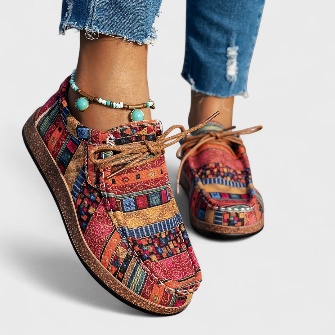 Lene | Dame Sneakers Med Snørebånd Og Patchwork Design