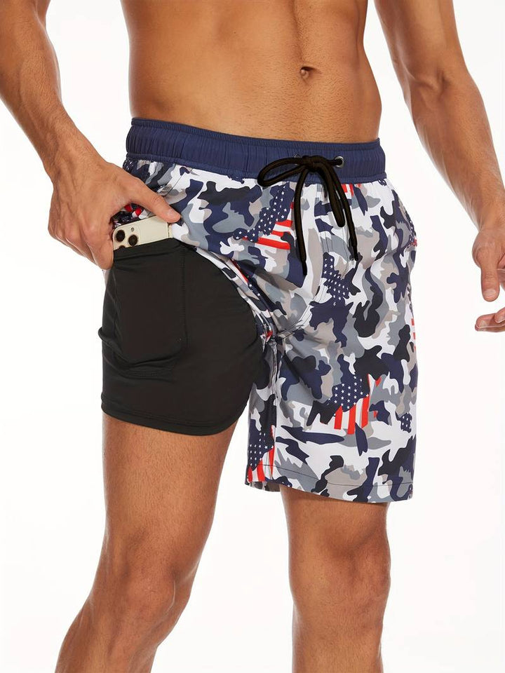 Bjarne | Herre Badeshorts Sommer Print Snøre Elastik Lommer