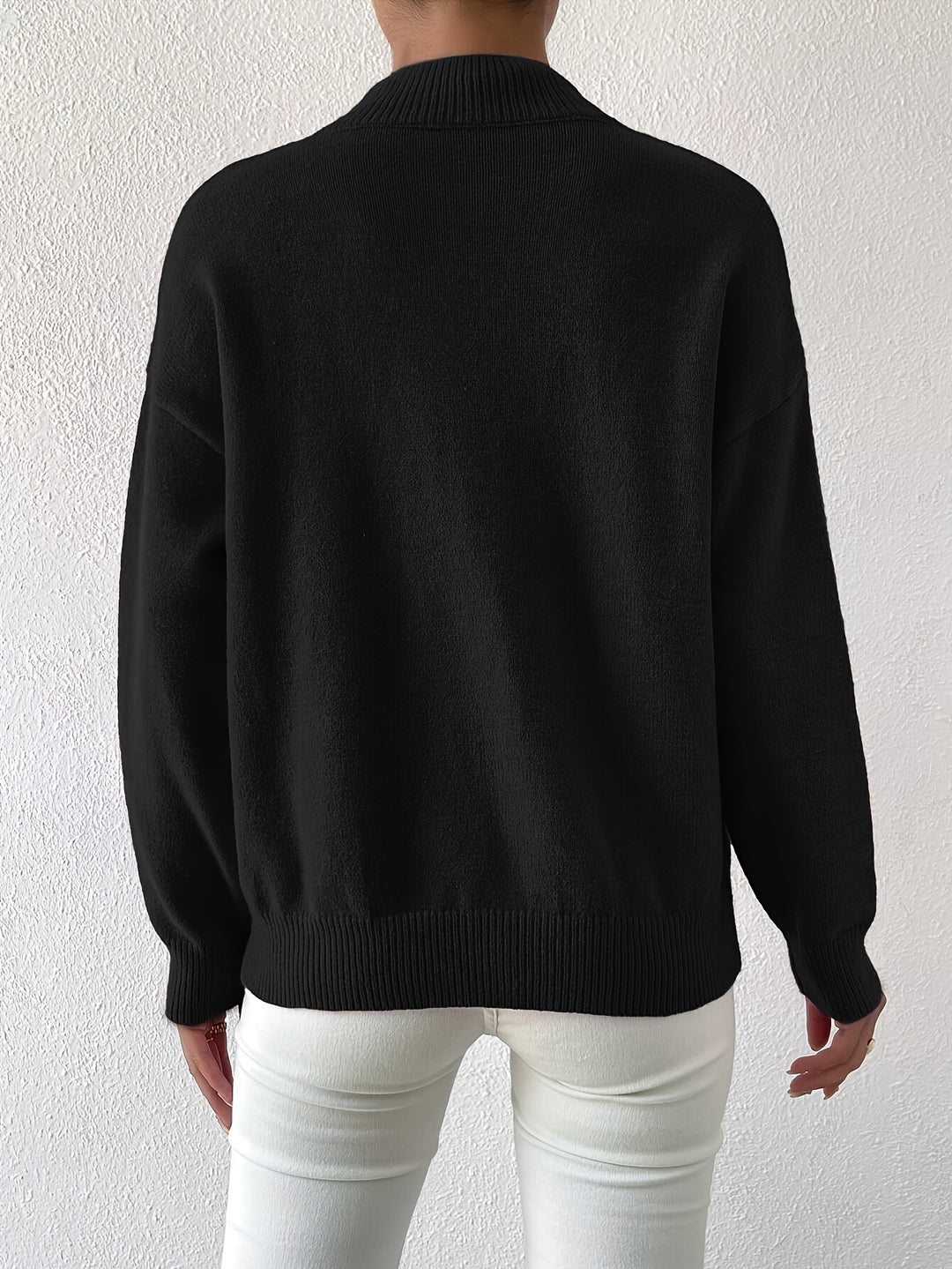 Berit | Dame Strikbluse Med Funnel Neck Og Ribkanter