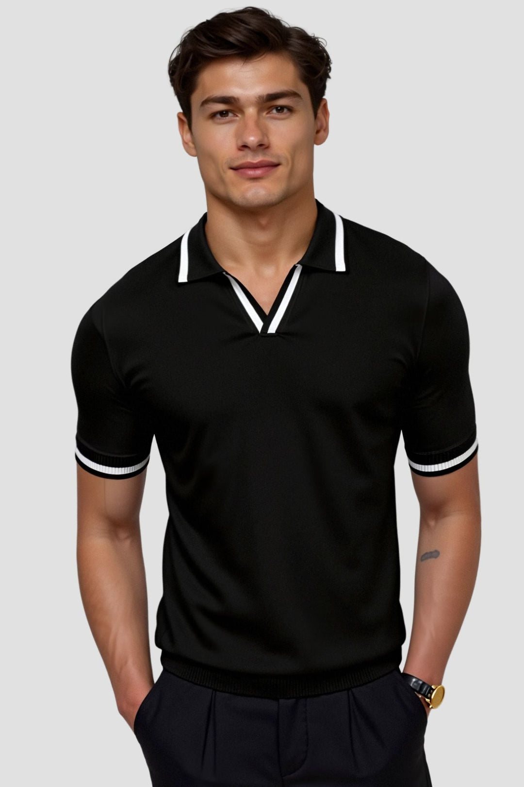 Henrik | Herre Strikket Polo T-shirt Med Korte Ærmer Og Kontrast Krave