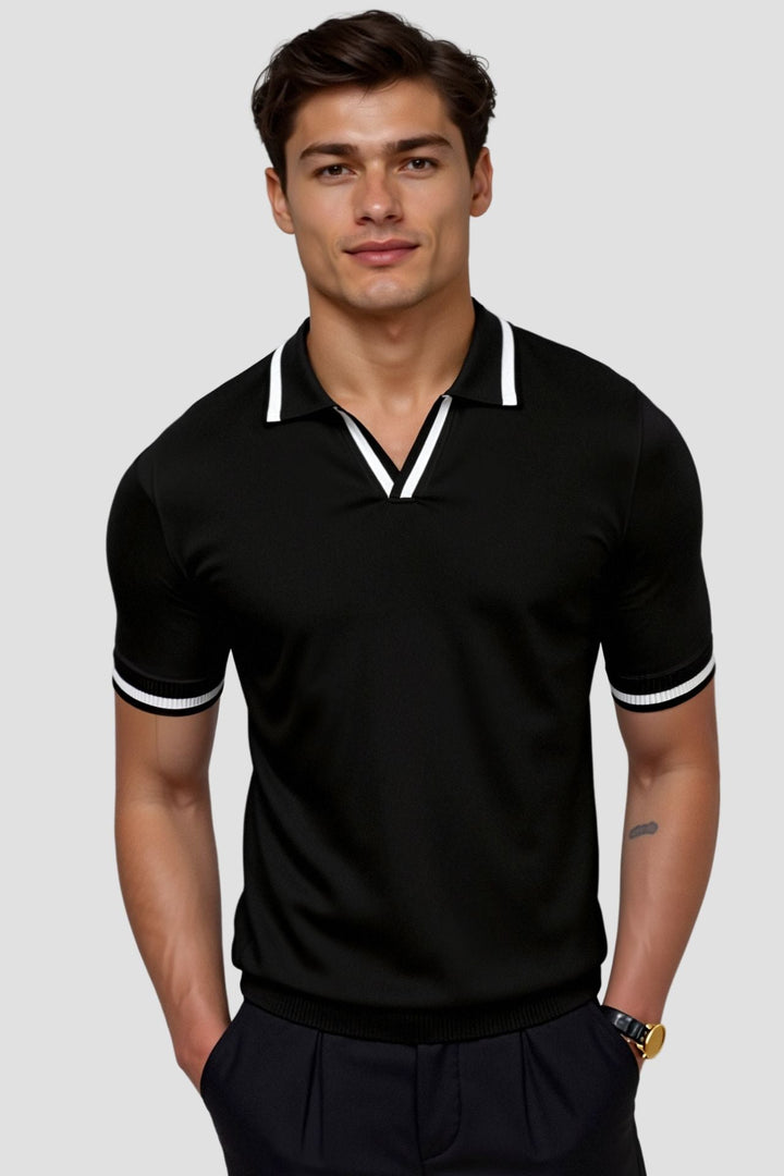 Henrik | Herre Strikket Polo T-shirt Med Korte Ærmer Og Kontrast Krave