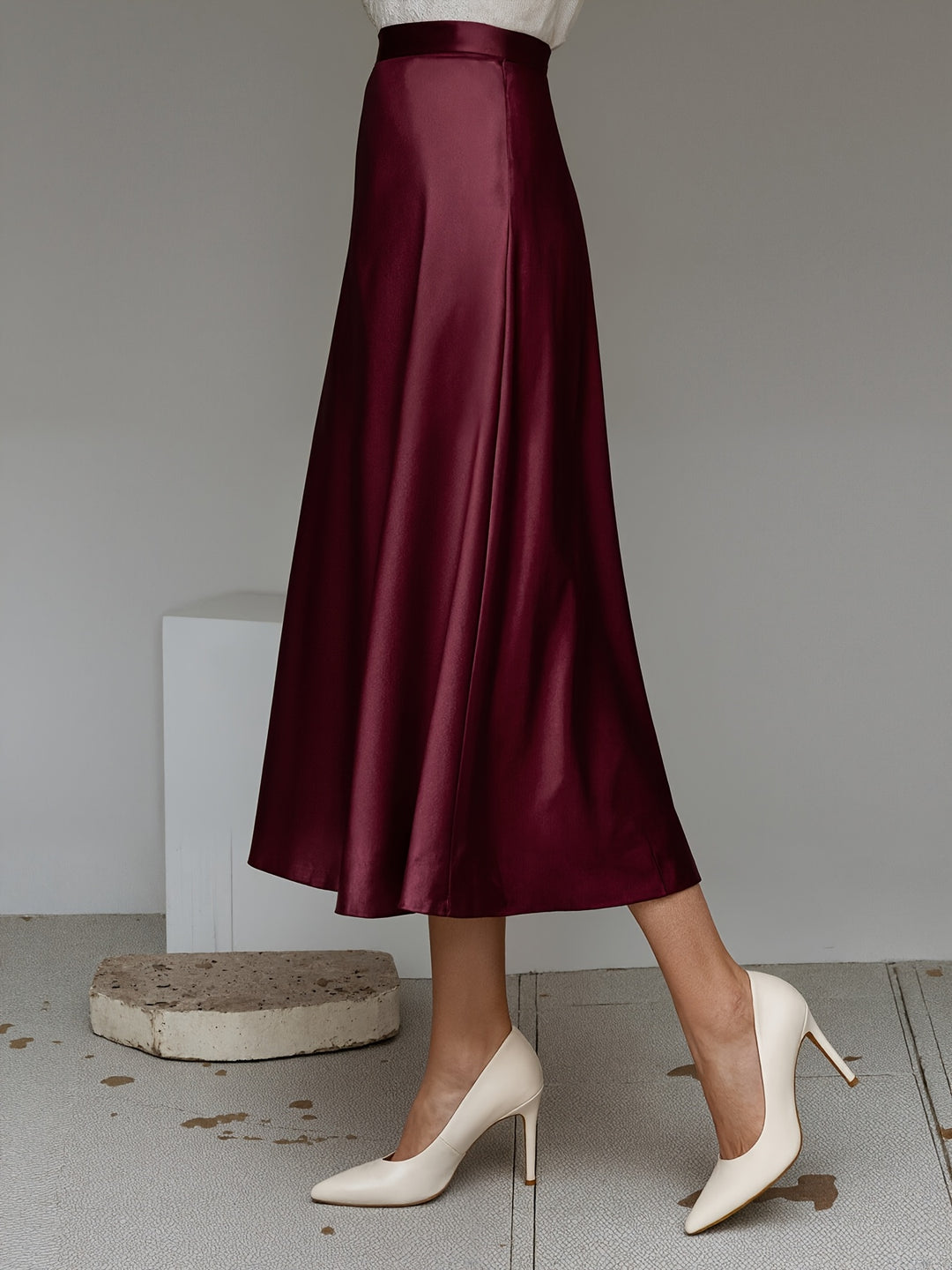 Helene | Dame Satinfinish Mididnederdel Med A-Line Snit