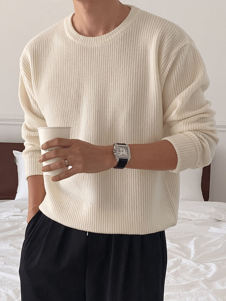 Rasmus | Herre Ribstrikket Crew-Neck Sweater Med Løs Pasform