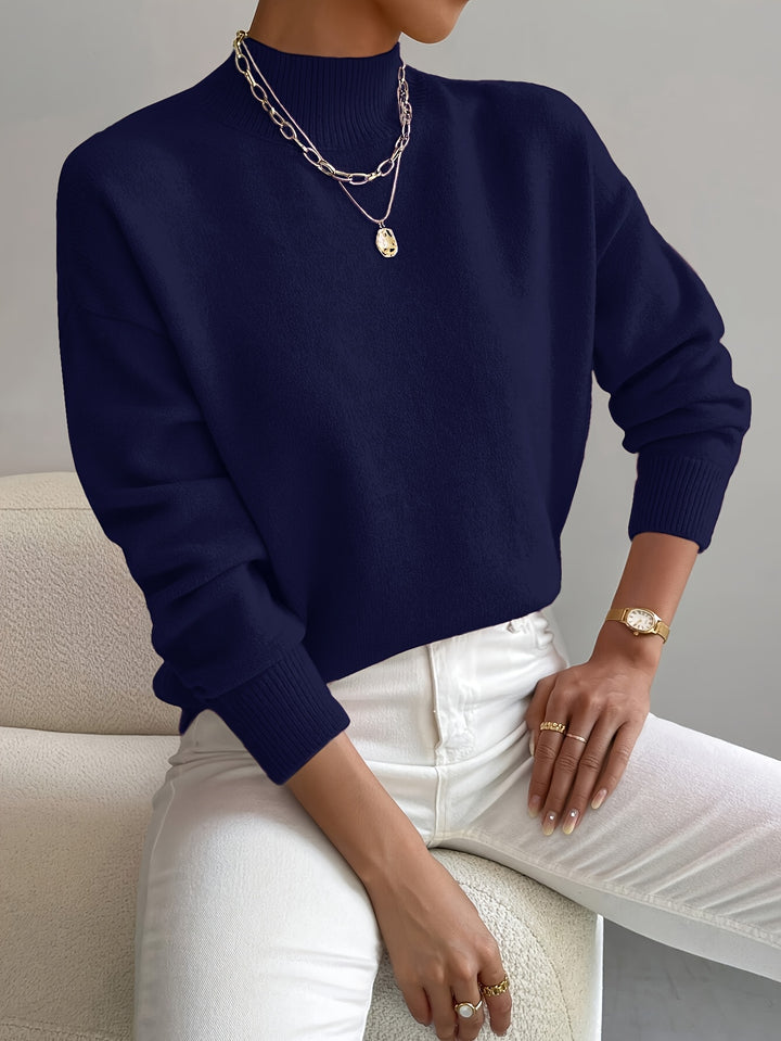 Berit | Dame Strikbluse Med Funnel Neck Og Ribkanter