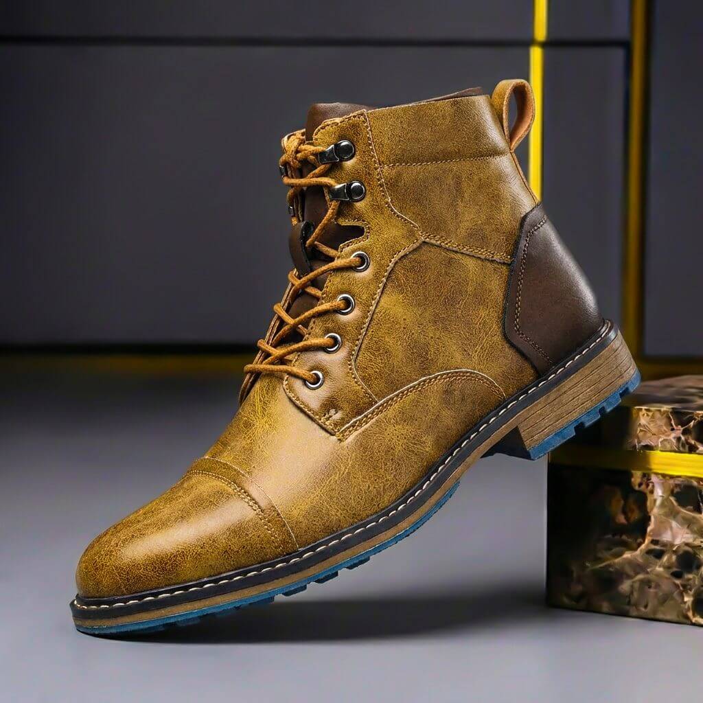 Morten | Herre Ankelstøvler I Læder Med Cap-Toe Og Snørelukning