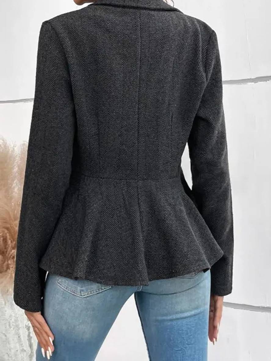 Gudrun | Dame Blazer Forår Kort Chevron Peplum Dobbeltradet