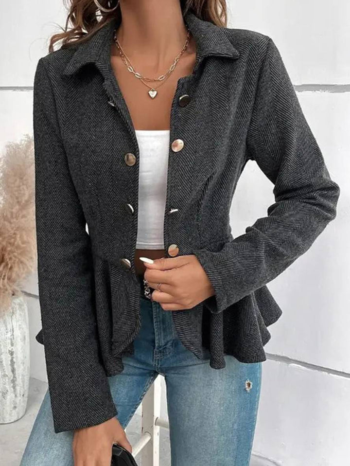 Gudrun | Dame Blazer Forår Kort Chevron Peplum Dobbeltradet
