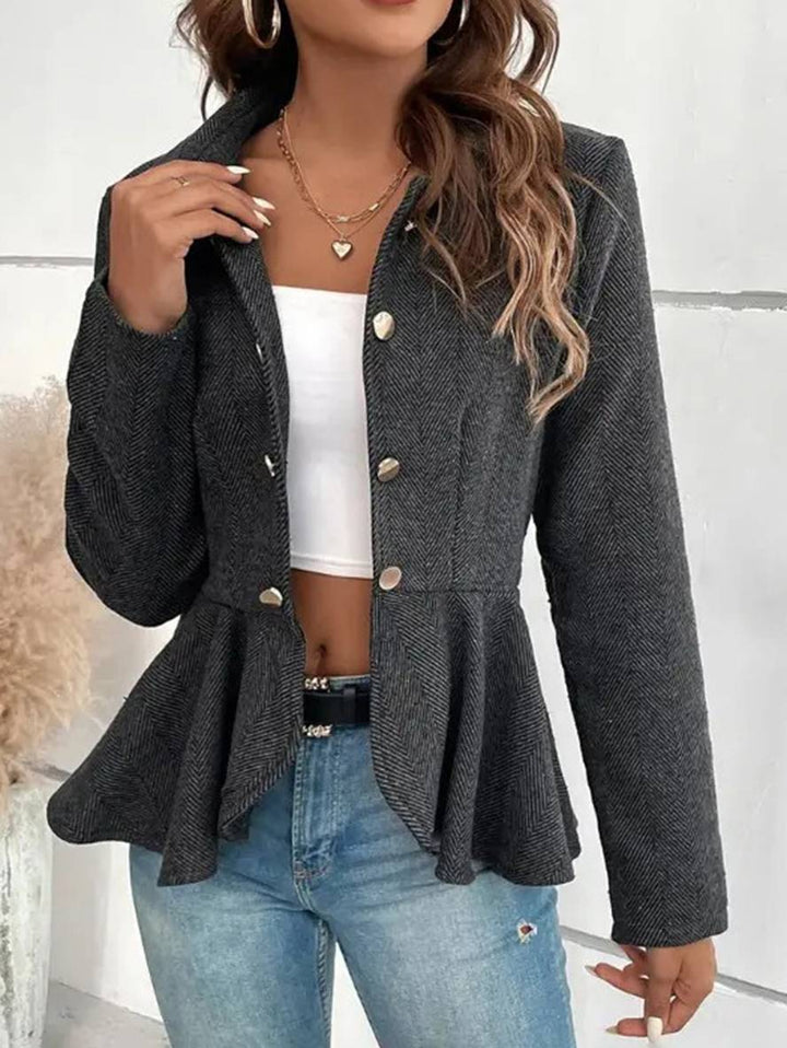 Gudrun | Dame Blazer Forår Kort Chevron Peplum Dobbeltradet