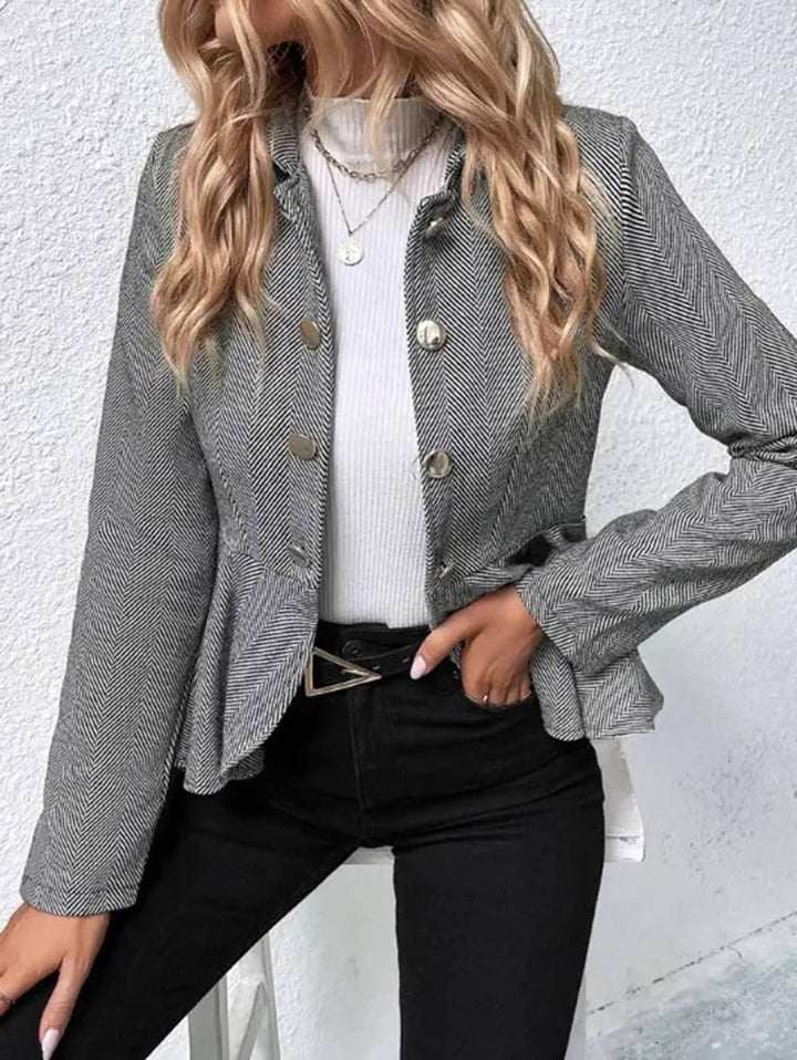 Gudrun | Dame Blazer Forår Kort Chevron Peplum Dobbeltradet