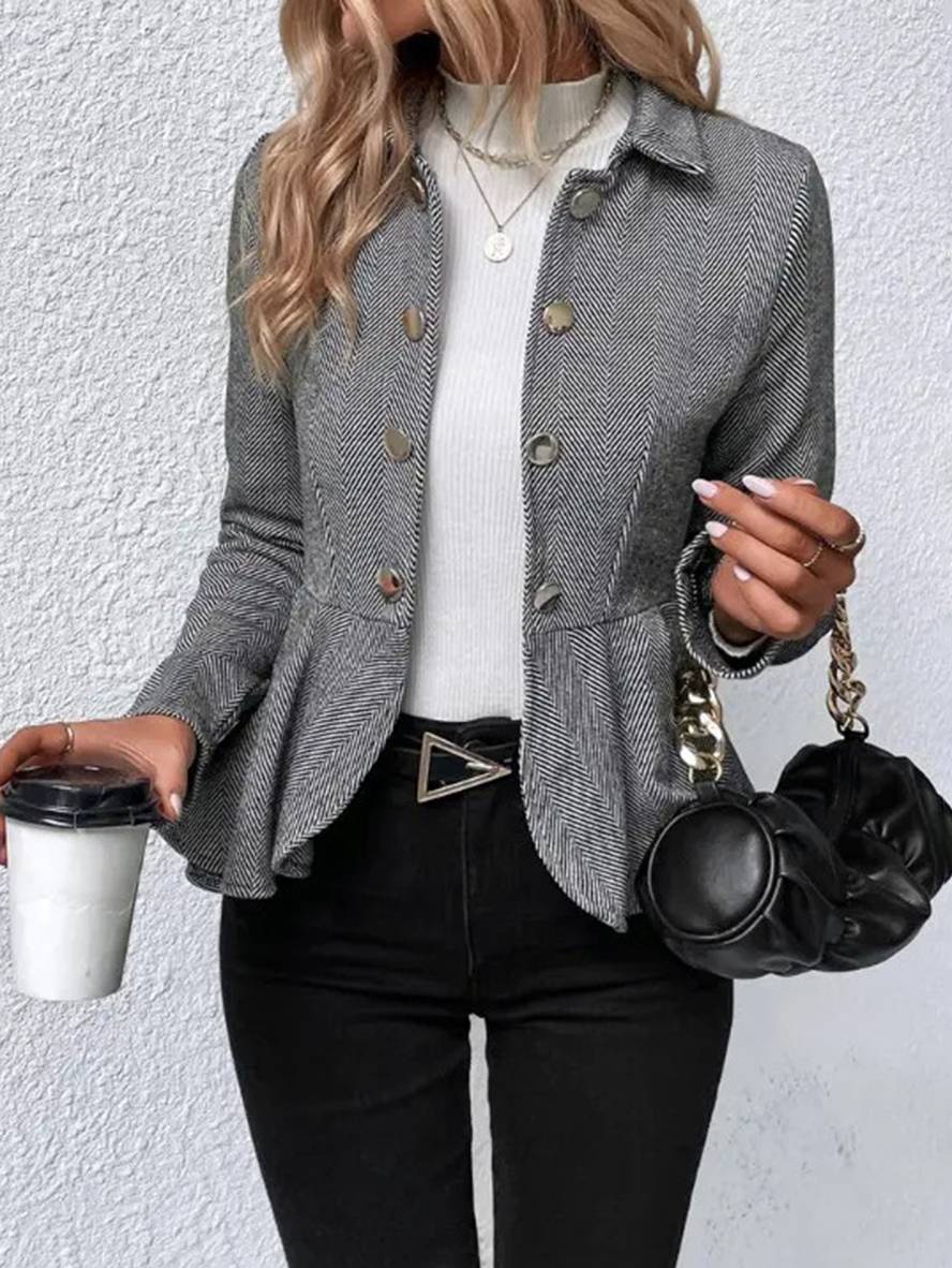 Gudrun | Dame Blazer Forår Kort Chevron Peplum Dobbeltradet