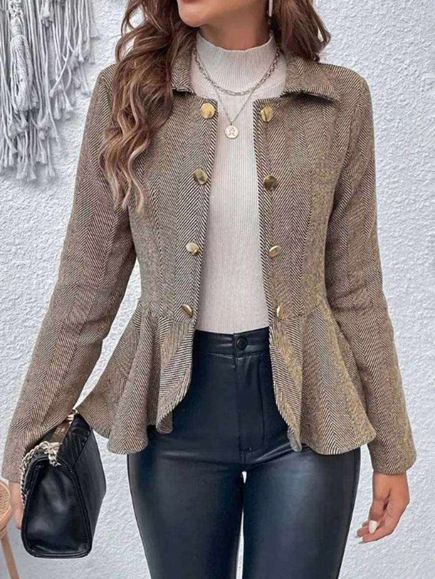 Gudrun | Dame Blazer Forår Kort Chevron Peplum Dobbeltradet