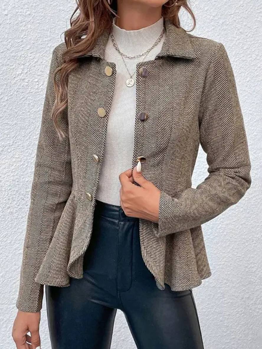 Gudrun | Dame Blazer Forår Kort Chevron Peplum Dobbeltradet