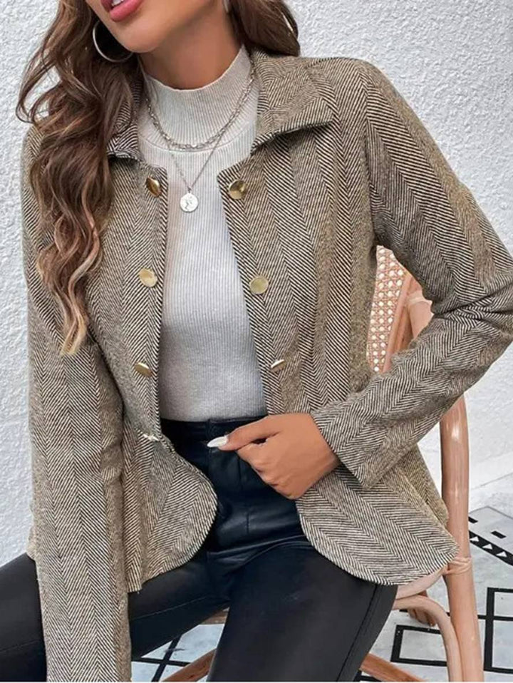 Gudrun | Dame Blazer Forår Kort Chevron Peplum Dobbeltradet