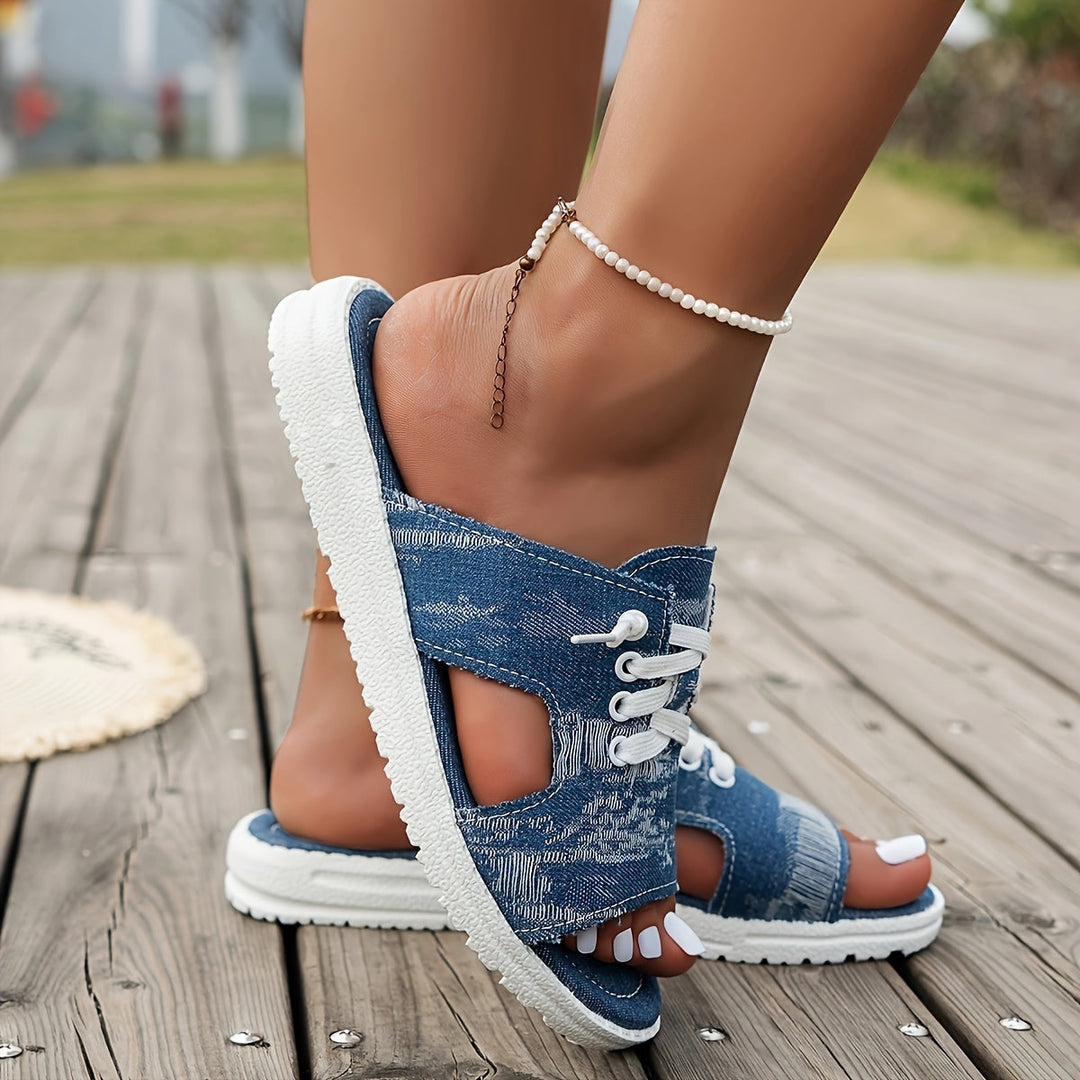Tove | Kvinders Sandaler Sommer Denim Flade Slip-On Frynser